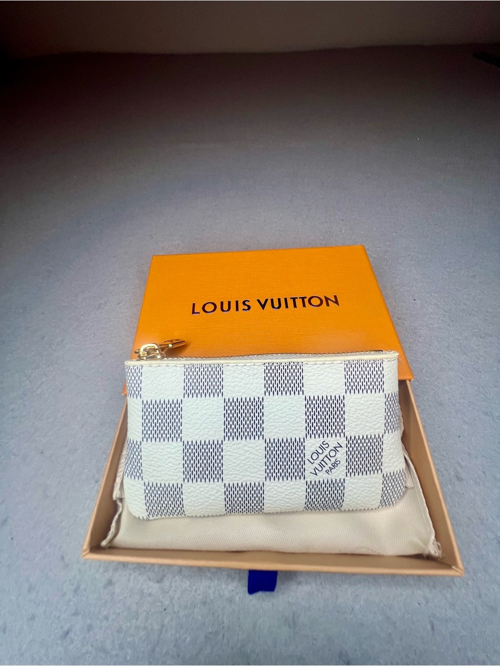 Women's Louis Vuitton Damier Azur Pochette Cles Key Pouch White